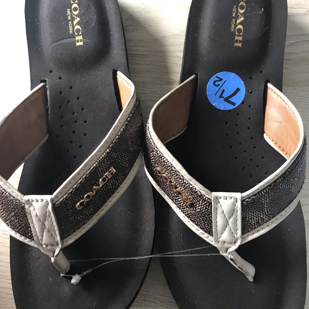 Coach Brown Logo Monogram Judy Flip Flops